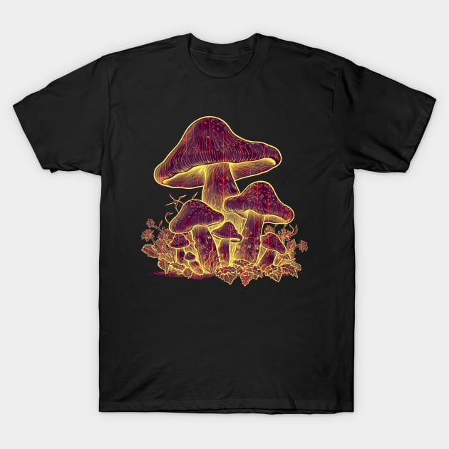 Brown Cyber Mushrooms T-Shirt by Anastasiya Malakhova